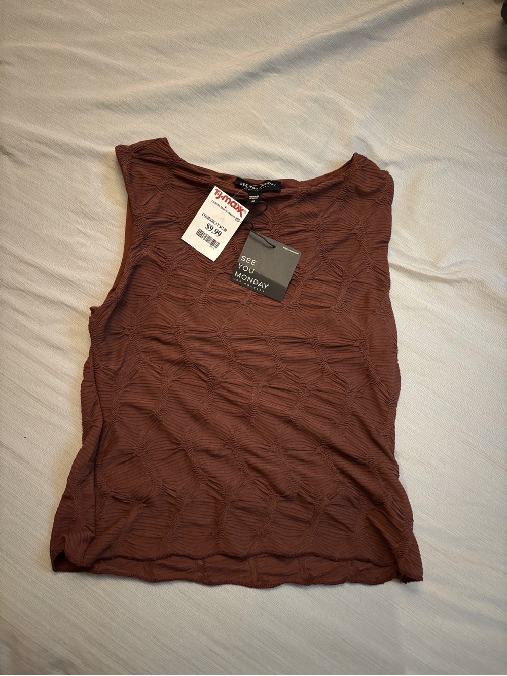 See You Monday Women's Rust Brown Textured Sleeveless Tank
